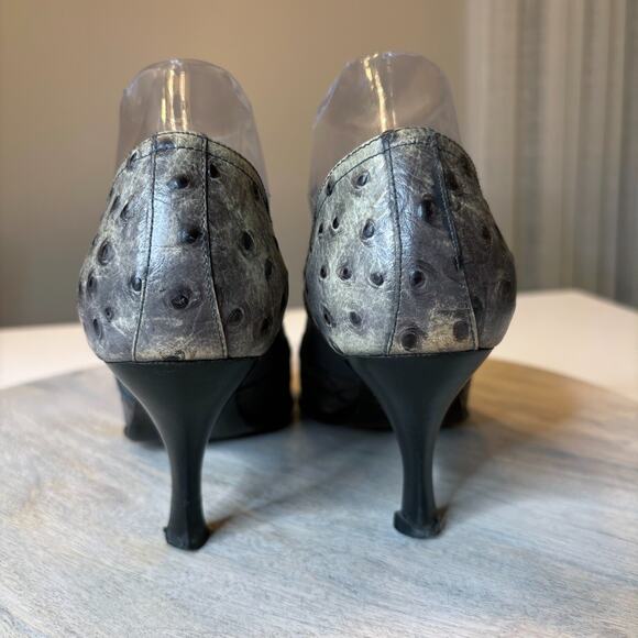 Donald J Pliner Gray Leather Faux Ostrich Embossed Pointed Toe Pumps Size 7.5 - Picture 8 of 14